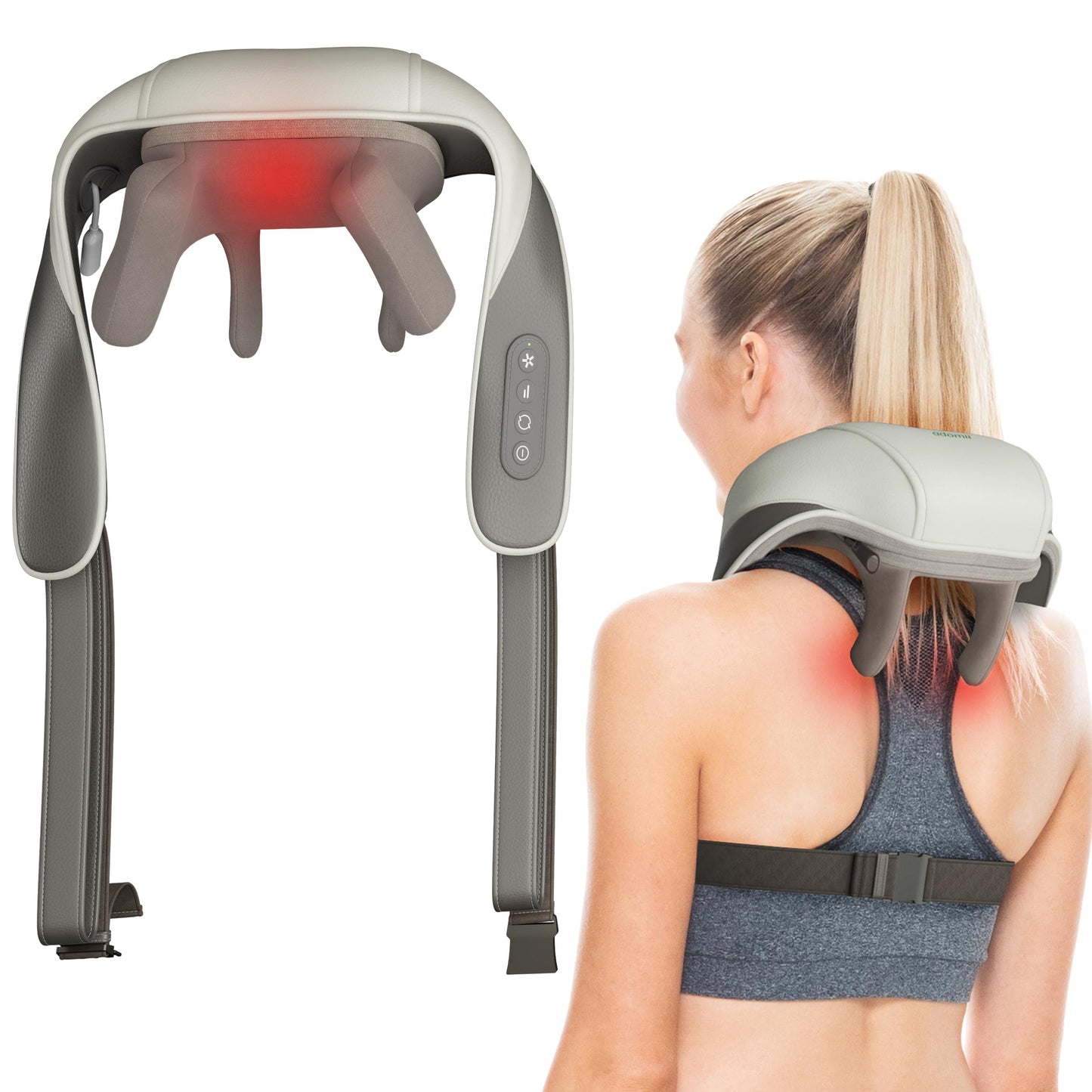 adomii Electric Shiatsu Neck and Back Massager for Pain Relief - Deep Tissue Massager w/Heat Function to Relax Muscles - Cordless Shoulder & Neck Massager w/ 4D Kneading Heated Massage - Ideal Gift