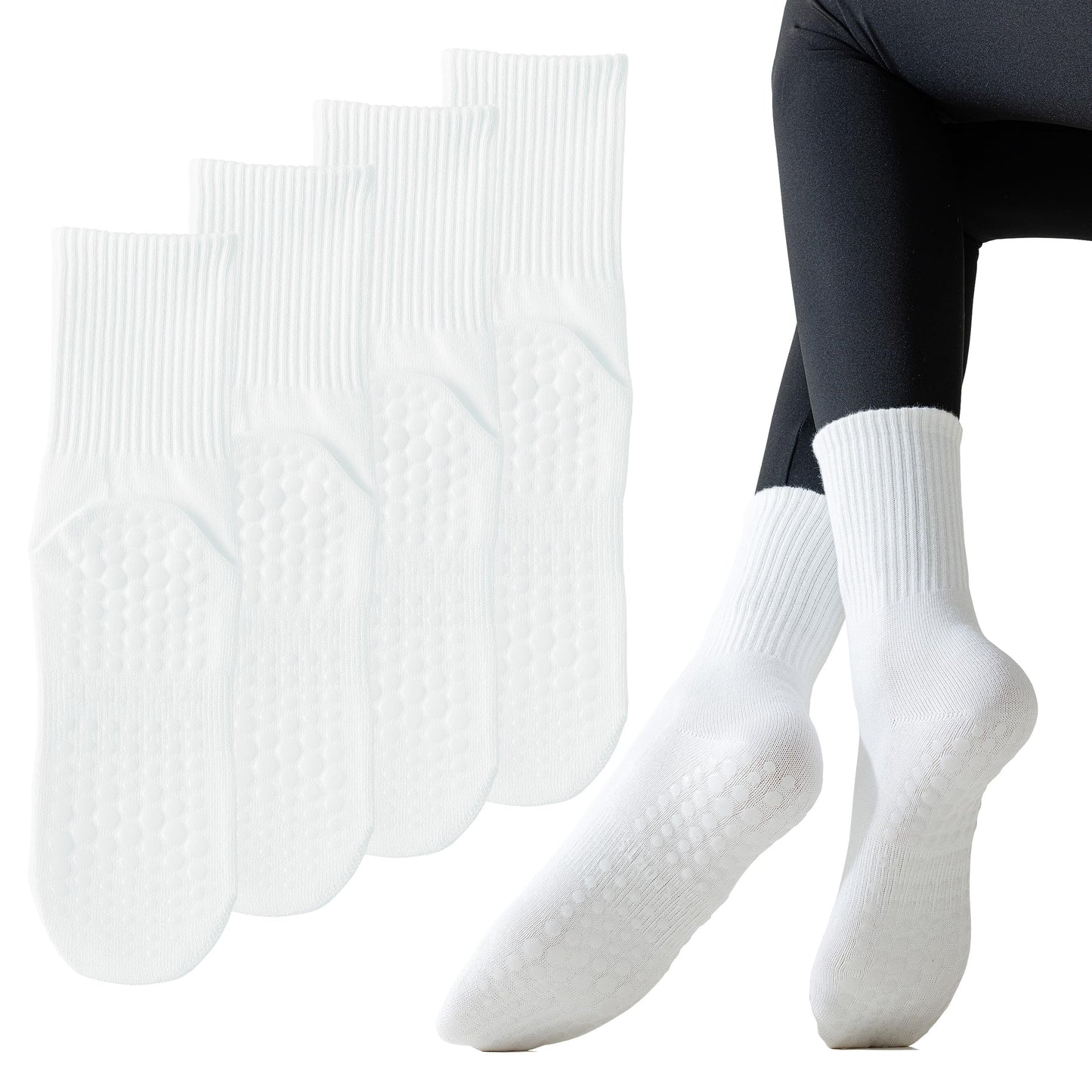 Yoga Pilates Non Slip Ankle/Crew Socks with Grips for Women (3 Pairs) Non Skid Gripper Socks for Hospital Barre Home (5)