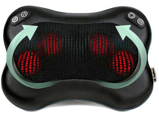 Zyllion Shiatsu Back and Neck Massager with Heat - 3D Kneading Deep Tissue Electric Massage Pillow with 2 Speeds & Rotation Control for Chair Car Muscle Pain Relief - Black (ZMA-34)