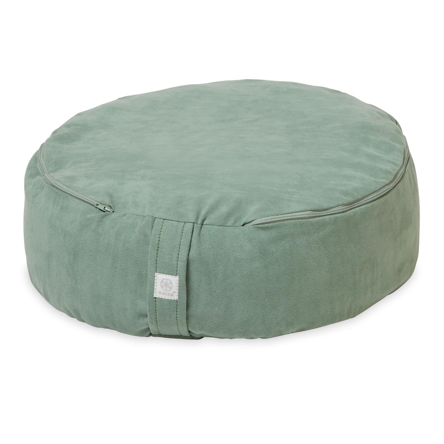 Gaiam Zafu Yoga Meditation Cushion - Ergonomic Buckwheat Hull Floor Pillow for Posture Support Tailored Comfort with Adjustable Filling Carry Handle Versatile for Pilates and Relaxation - Sage